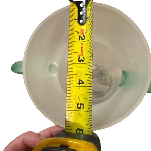 Vintage Frosted Glass Vase With Green Twisted Handles - Picture 4 of 12